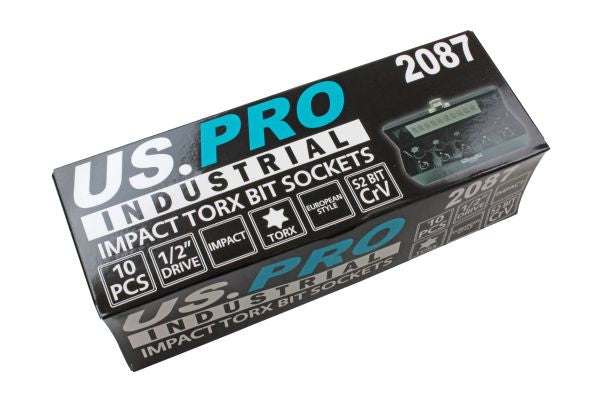 US Pro Industrial 1/2'' Drive 10pc IMPACT TORX BIT SOCKET SET T20-T70 B2087