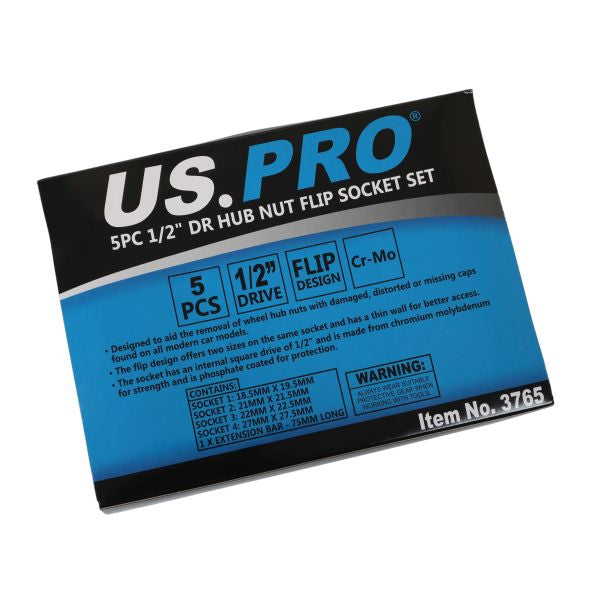 US Pro 5pc 1/2''Dr Wheel Nut Flip Socket Set Impact 18.5mm to 27.5mm Lug