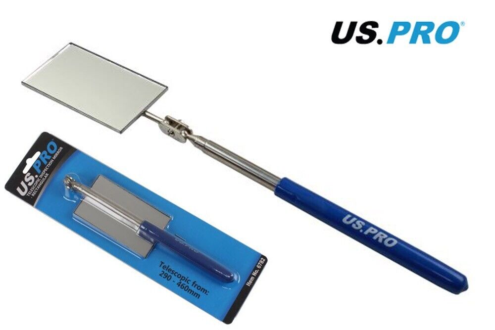 US Pro Telescopic Inspection Mirror with large 50 x 90mm glass Extending Tool