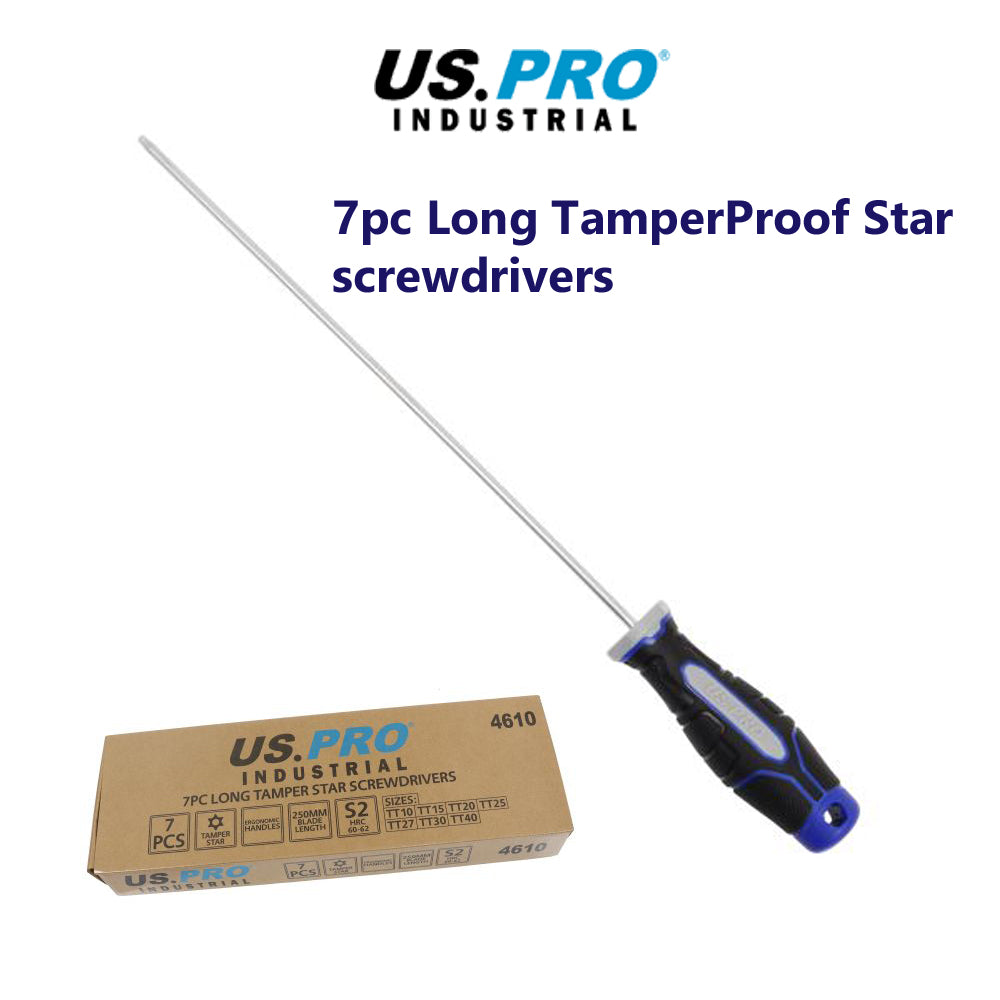 US PRO INDUSTRIAL 7PC Long Tamper Star Screwdrivers T10 to T40