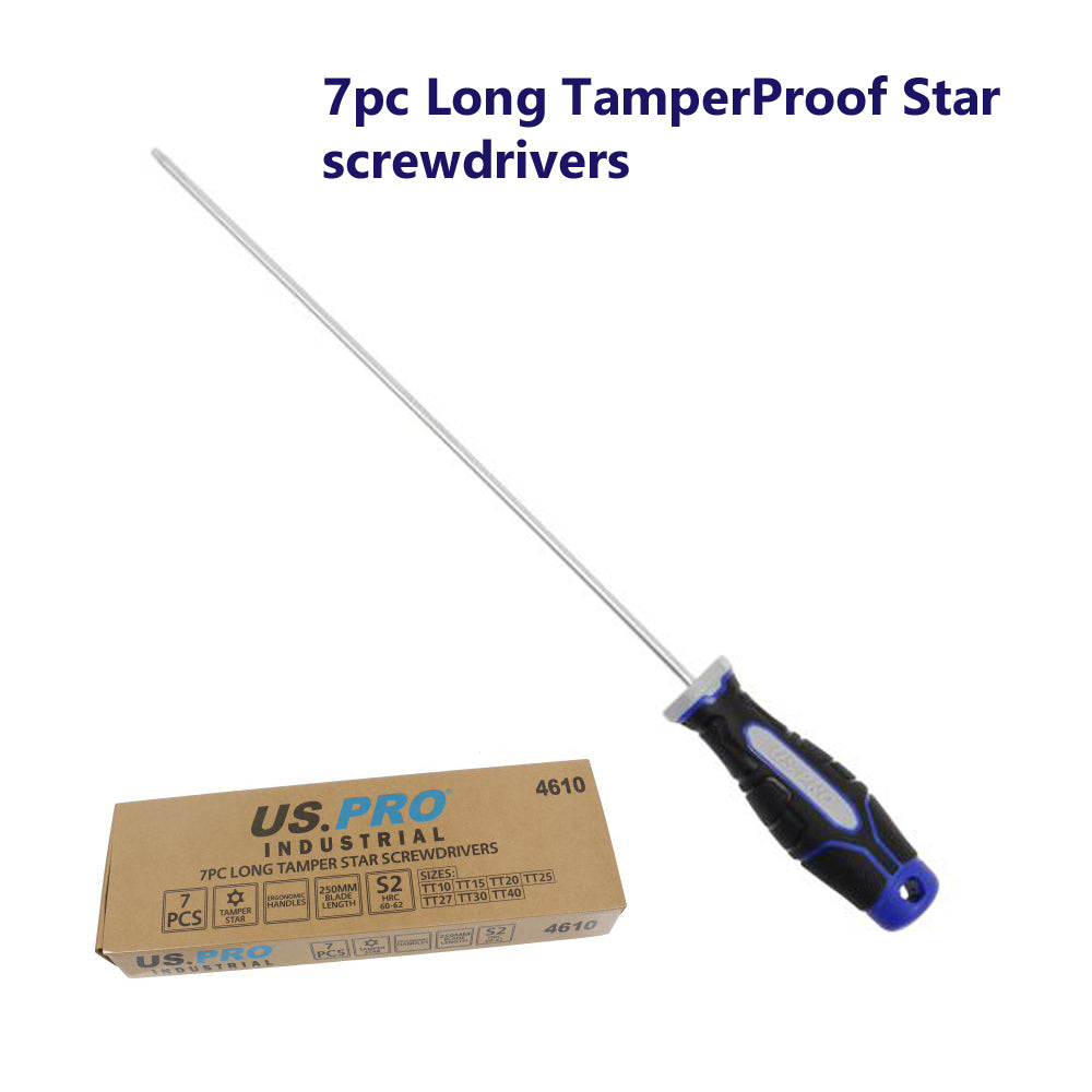 US PRO INDUSTRIAL 7PC Long Tamper Star Screwdrivers T10 to T40