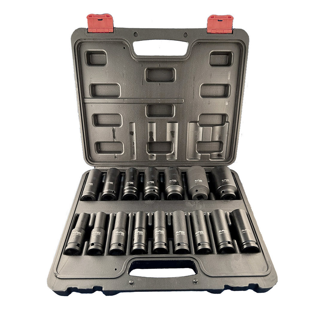 Buffalo Tools Impact Socket Set Deep 16pc 1/2 inch Metric 10mm to 32mm 6 point European Style