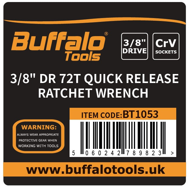 Buffalo Tools 3/8 Drive Quick Release Ratchet Reversible Straight 72t Socket Wrench