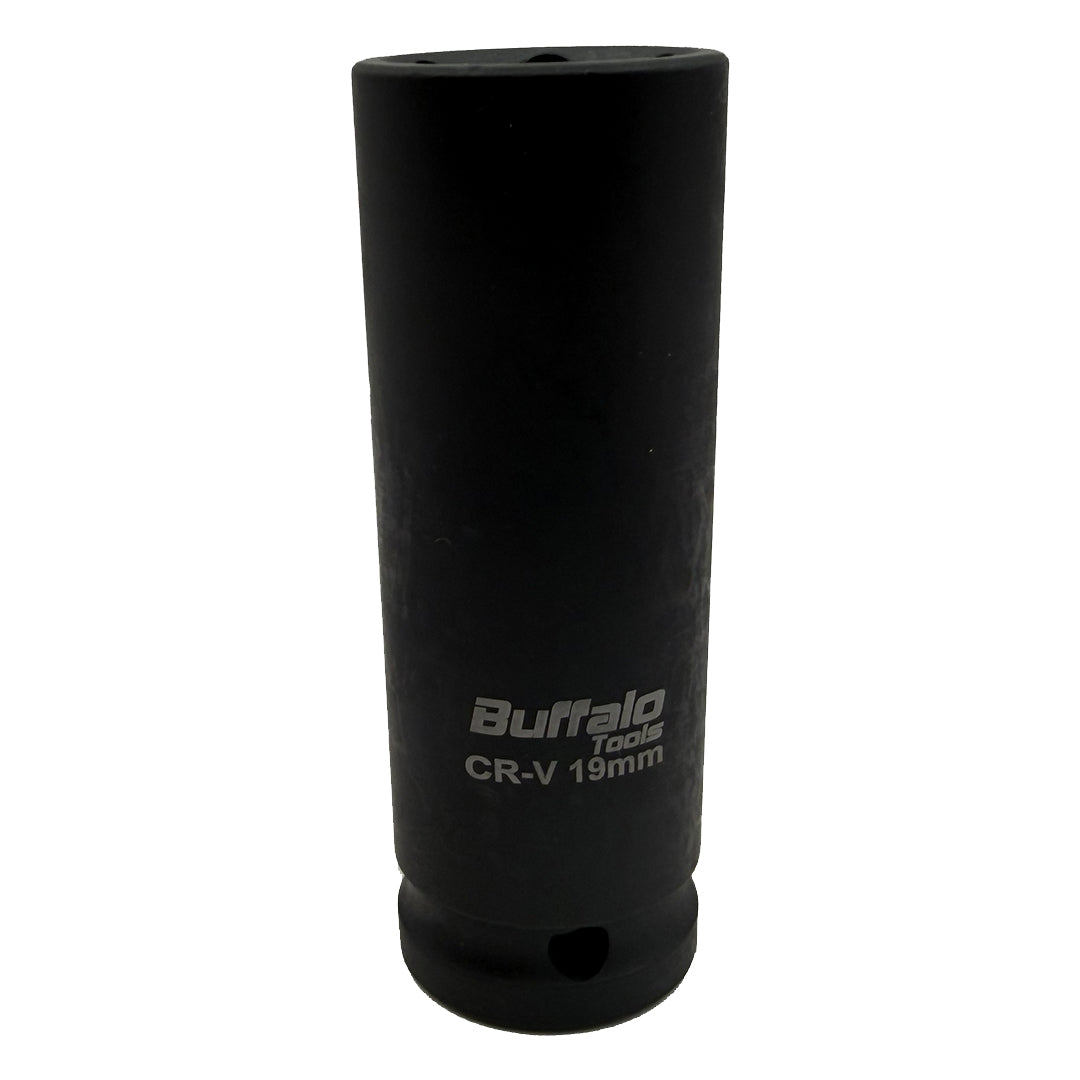 Buffalo Tools 19mm Deep Impact Socket 1/2 Drive Heavy Duty High Torque Chrome Vanadium Steel Drive 6 point