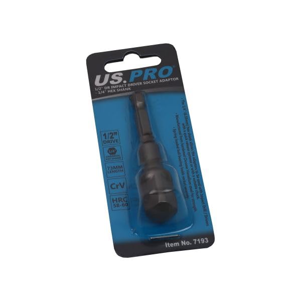 US PRO 1/2'' DR Impact Driver Socket Adaptor - 1/4'' Hex Shank