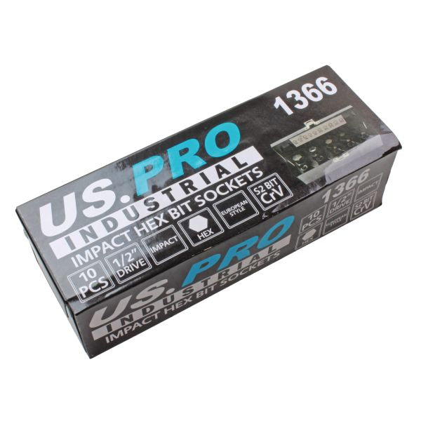 US PRO 10pc IMPACT HEX BIT SOCKET SET 1/2'' Drive 4mm to 19mm allen key B1366