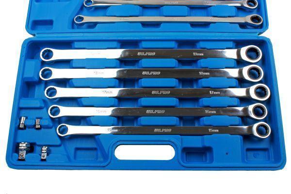 US PRO 10pc Extra Long Double Ring Single Gear Ratchet Spanner Wrench Set B3224