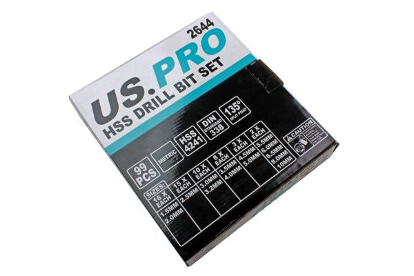 BERGEN 99 Pc HSS Metric Drill Bit Set 1.5 to 10mm with Metal Case 135 Degree Split Point B2569