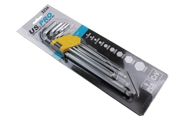 US Pro 9PC EXTRA LONG BALL HEX ALLEN KEY SET B2234