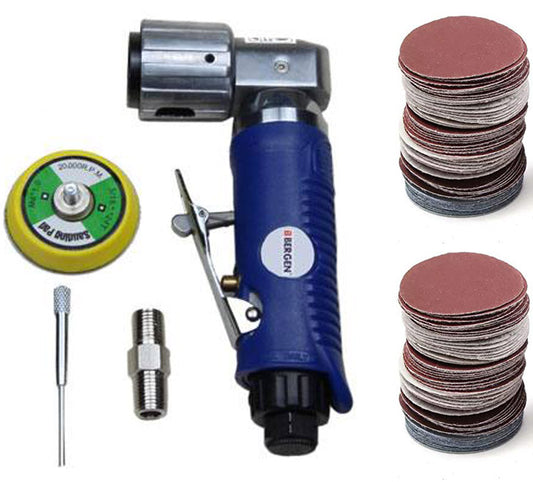 2'' Air Angle Sander Grinder Polisher with 100 Pack Mixed Sanding Grit Hook/Loop 50mm Velcro