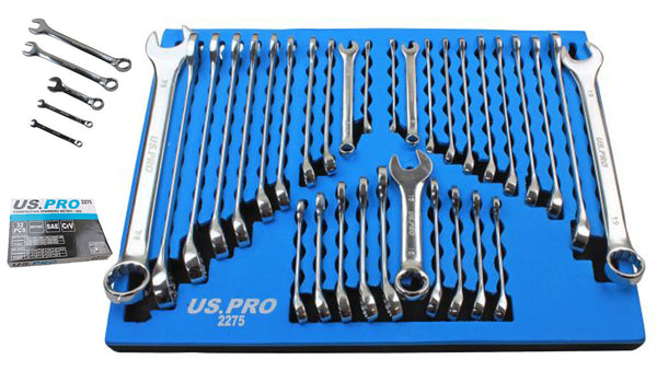 Combination Spanner Set in Foam Tray 32 pc  Metric AF SAE Imperial standard & Stubby