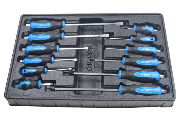 US Pro by Bergen 12 Piece Mechanics Go-Through Screwdriver Set in Tray B1522