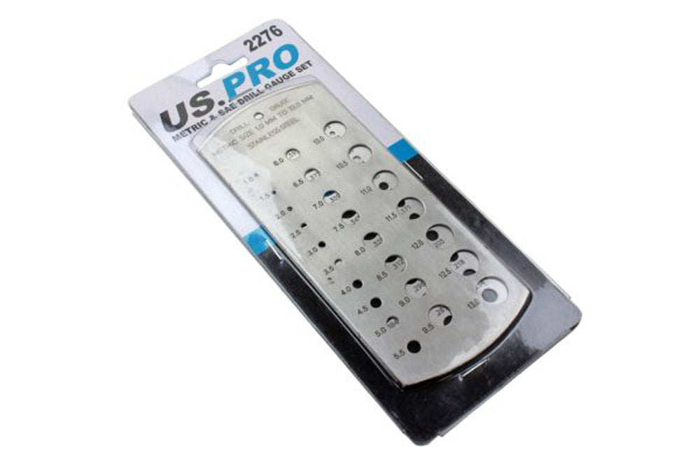 US Pro 2pc Drill Bit Gauge Size Checker Metric, SAE Imperial, Hole Sizer Set