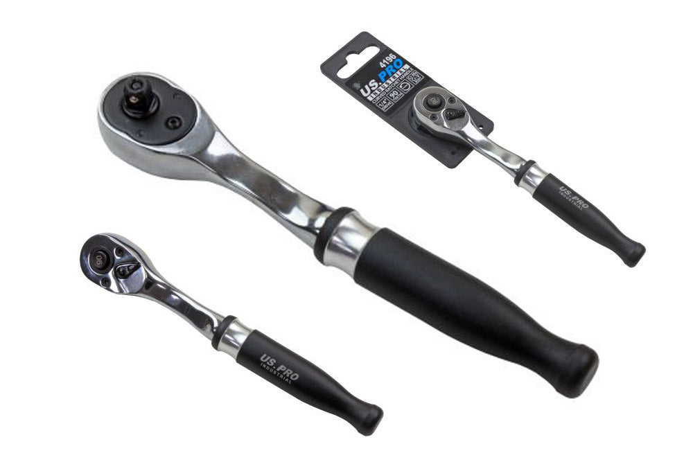 US Pro Industrial 1/4'' drive ratchet handle with a Curved, black aluminium handle 90 Teeth