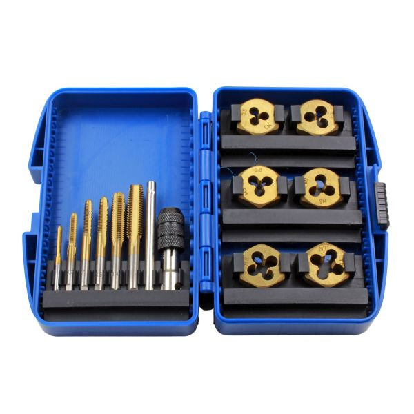 Titanium coated Tap and Hex Die Set 13pc Metric M3 to M10 Us Pro