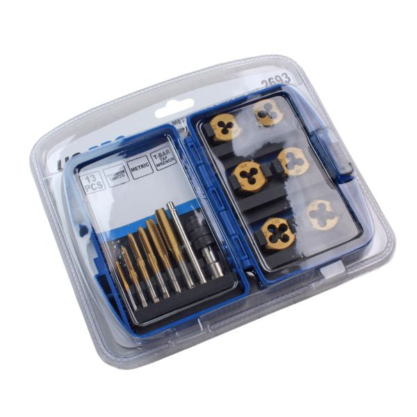 Titanium coated Tap and Hex Die Set 13pc Metric M3 to M10 Us Pro