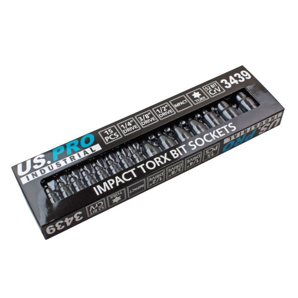 15pc Impact Torx Bit Socket Set 1/4 3/8 1/2 T6-T70 TRX-Star US Pro Industrial