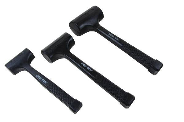 Bergen 3pc Rubberised Dead Blow Hammer Set 1lb 2lb 3lb Shot filled reduce bounce B1650