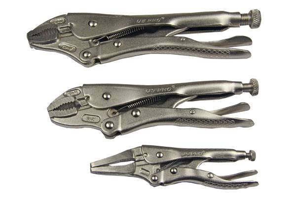 US PRO by BERGEN 3PC LOCKING PLIERS SET Mole Grips, Long Nose, Curved Jaw B1733