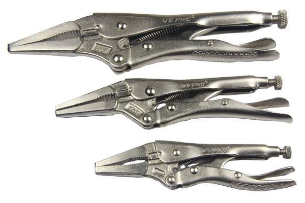 US PRO by BERGEN 3pc LONG NOSE LOCKING PLIERS SET Mole Grips B1734