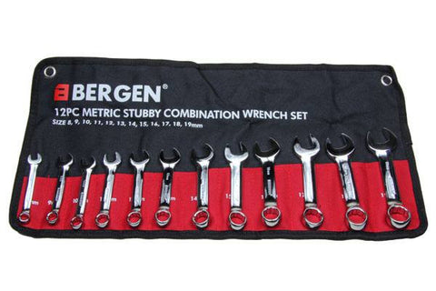 BERGEN 12pc Stubby Combination Spanner Set 8-19mm Midget Spanners b1851