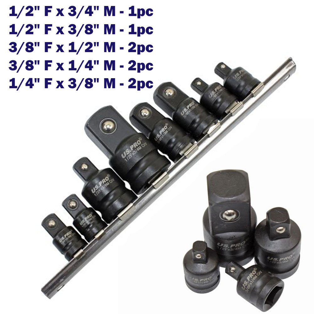 8pc Impact Socket Adaptor Set Step Up / Down Adapters Reducers 1/4'' 3/8'' 1/2'' 3/4''