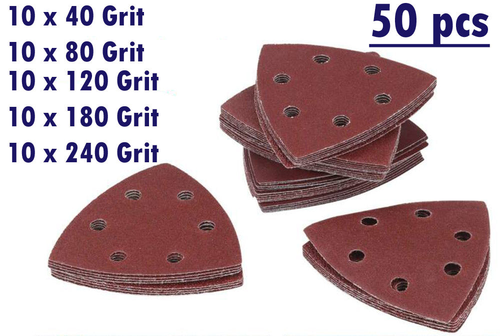50pc Sanding Triangle Pads Delta Mouse 90mm Sheets 40 80 120 180 240 Grit