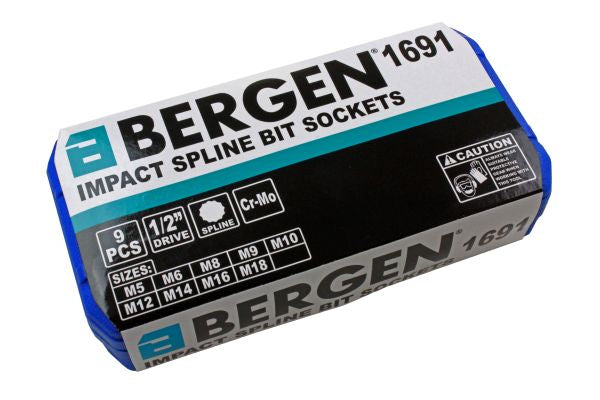 9pc 1/2''Dr Impact Spline Socket Bit Set Triple Square M5 to M18