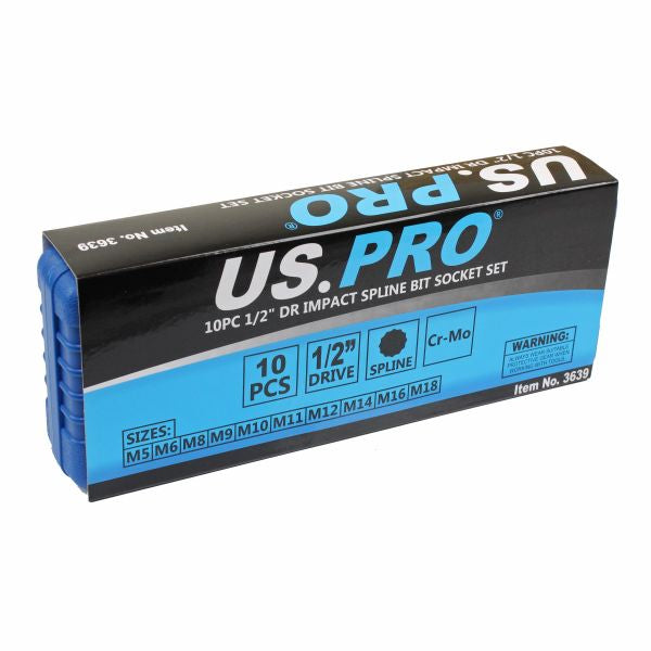 Impact Spline Bit Sockets 10pc 1/2 Inch Drive Triple Square Socket M5 - M18