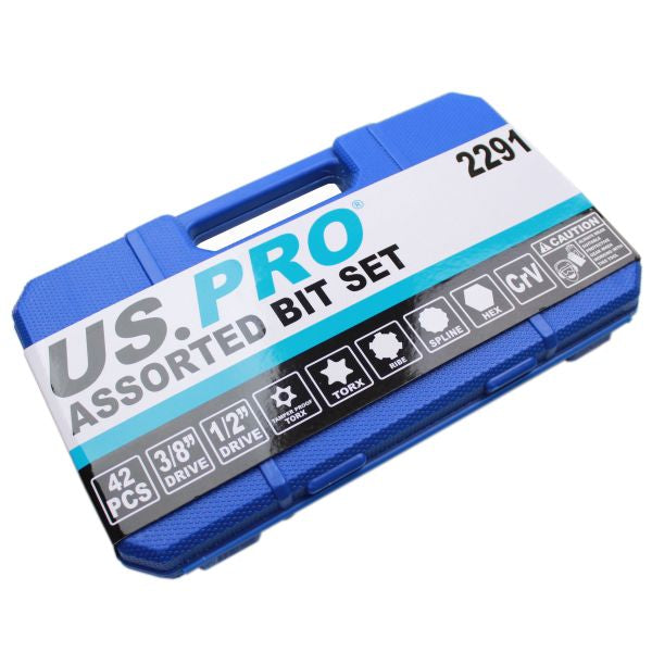 US Pro 42pc Bit Set Hex Allen Torx Star Spline Ribe Bit Sockets Set 3/8 and 1/2