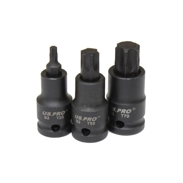 US Pro 10pc Impact Torx Socket Bit Set 1/2'' Drive T20 to T70 Star TRX
