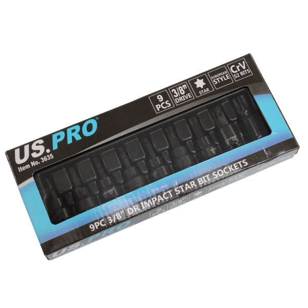 US Pro 9pc Impact Torx Socket Bit Set 3/8'' Drive T20 to T60 Star TRX