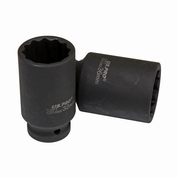 US Pro 4pc 1/2'' Dr 12pt Deep Impact Hub Nut Sockets 30 32 34 36mm Thin Wall