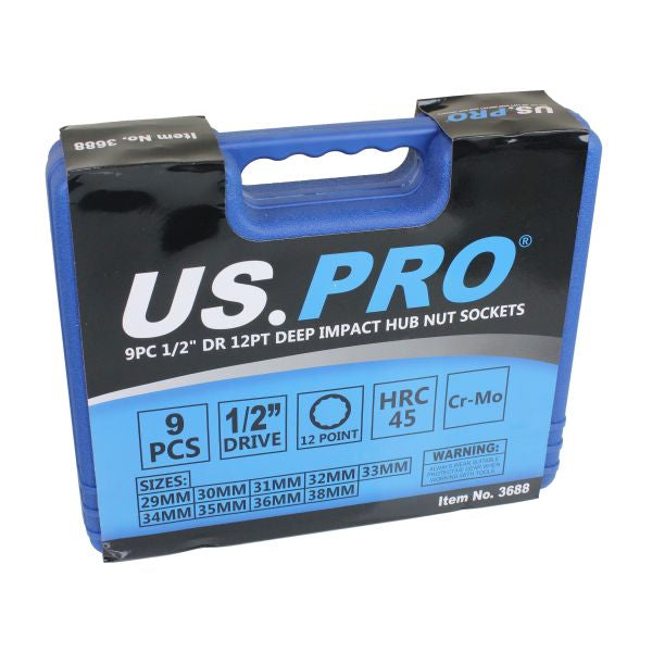 9pc 12 Point Deep Iimpact Socket Set Axle Hub Nut 1/2''Dr Thin Wall Drive Shaft Socket