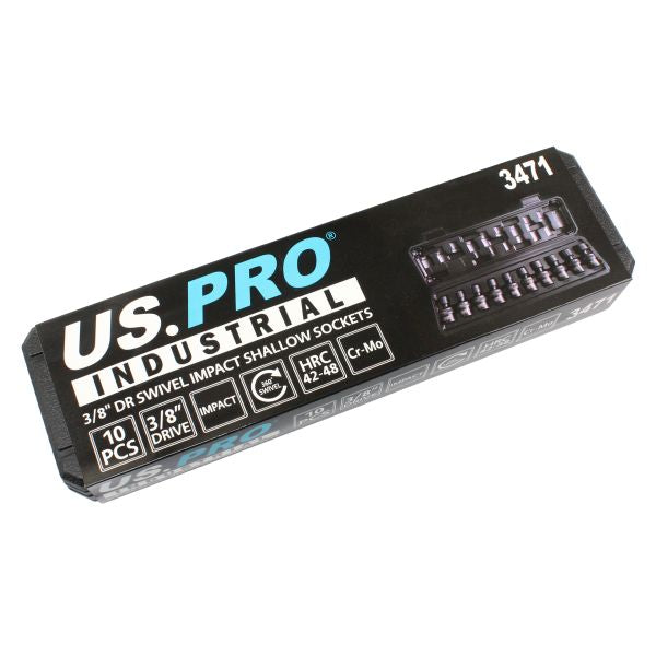 10pc 3/8? Dr Swivel Impact Shallow Sockets 360� 10-19mm US PRO Industrial