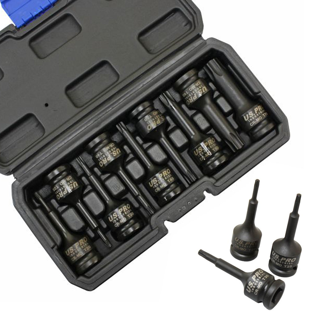US PRO INDUSTRIAL 9pc 1/2'' dr Impact Torx Star Bit Sockets, Socket Set