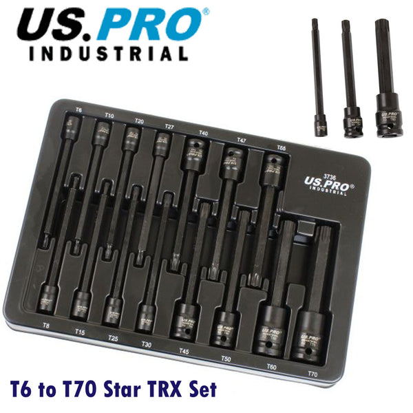 US PRO Industrial Long Reach Torx Bit Impact Socket Set T6 to T70 Star TRX