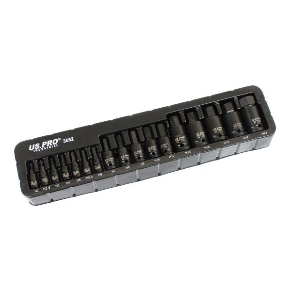 US PRO INDUSTRIAL 17pc IMPACT HEX Bit Socket Set Mixed Drive 2mm - 22mm
