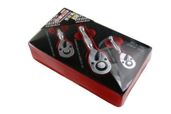 1/4'' 3/8'' 1/2'' 3pc Stubby Ratchet Handle Set Short Wrench Sockets US Pro
