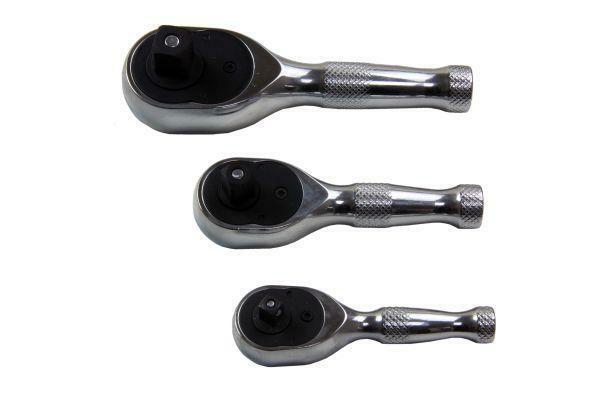 1/4'' 3/8'' 1/2'' 3pc Stubby Ratchet Handle Set Short Wrench Sockets US Pro
