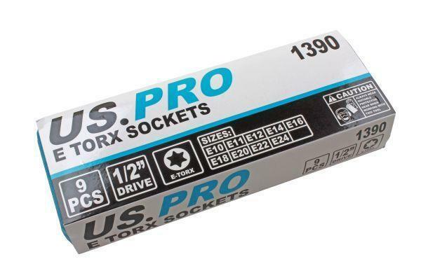 US PRO 9pc 1/2 Female Torx E-TRX Star Socket Set B1390