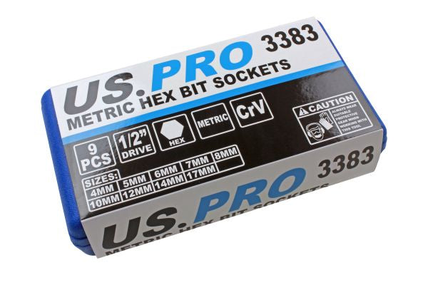 US Pro 9PC 1/2 DR METRIC HEX BIT SOCKETS B3383