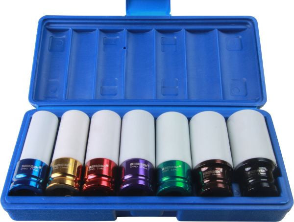 BERGEN 7pc 1/2 DEEP IMPACT SOCKET SET Alloy Wheels 17 19 21 22 23 24 27mm B1309