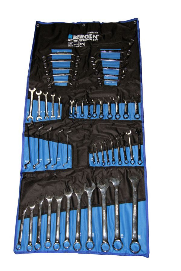 Bergen 50pc Metric Spanner Wrench Mixed Set, Stubby, Ring, Open B1970