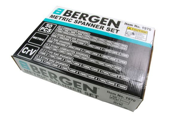 Bergen 50pc Metric Spanner Wrench Mixed Set, Stubby, Ring, Open B1970