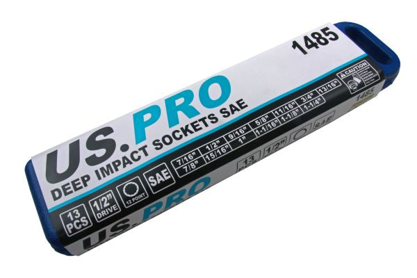 US PRO 13PC 1/2 DR 12PT DEEP IMPACT SOCKETS SAE B1485