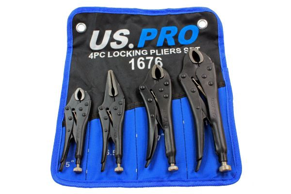 US PRO 4pc LOCKING PLIERS SET Mole Grips, Long Nose, Curved Jaw B1676