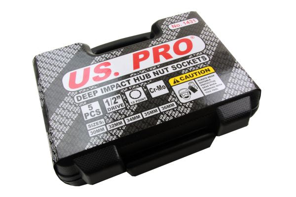 US PRO 5pc Deep Hub Nut Sockets Thin Wall Socket Set 12 point B1431 30, 32, 34, 35 and 36mm