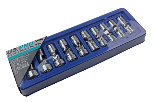 US PRO 10pc 12 point 3/8" Flexible Universal Joint Socket Set 10mm to 19mm UJ Flexi B1693