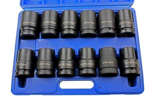 US PRO 12pc 1"dr DEEP IMPACT SOCKETS 24-41mm single hex 1 inch Socket Set